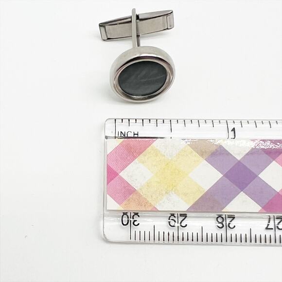 Lot of 2 Vintage Pairs of Glass Cuff Links Silver Tone Blue And Red/Brown - Picture 7 of 7